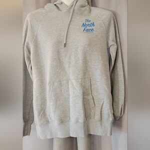 The North Face Light Gray Hoodie with Blue Logo